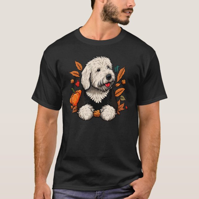Pumpkin Old English Sheepdog costume on Bobtail Ha T-Shirt (Front)