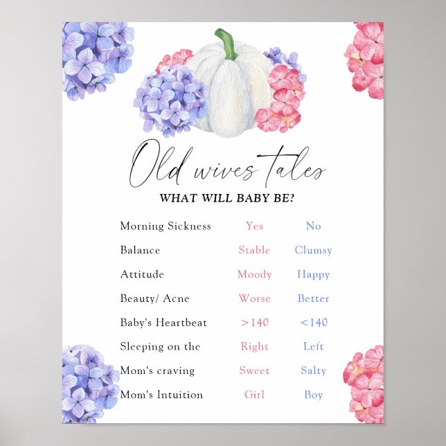 Pumpkin Old Wives Tales Gender Reveal Board  Poster (Front)