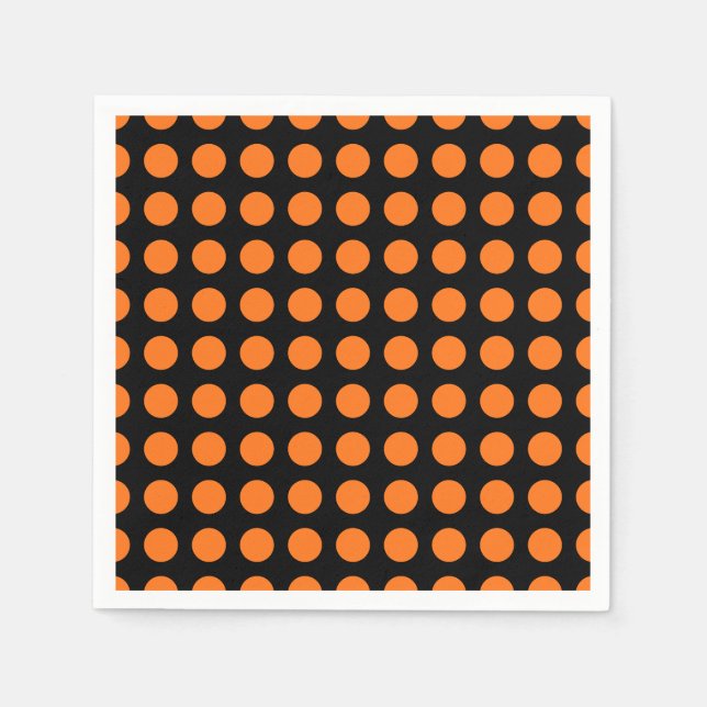 Pumpkin on Black Large Horizontal Polka Dots Paper Napkin (Front)