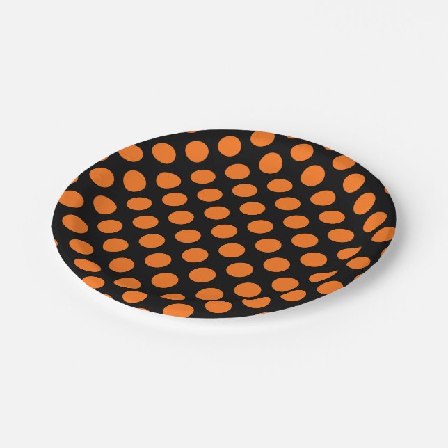 Pumpkin on Black Large Size Polka Dots Paper Plate (Angled)