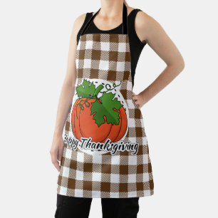 Pumpkin on Brown Plaid - Happy Thanksgiving Apron