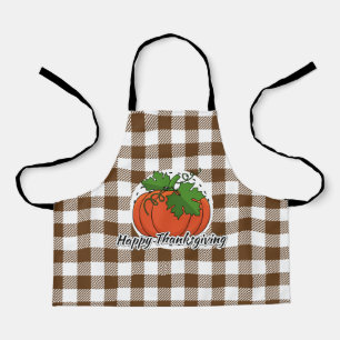 Pumpkin on Brown Plaid - Happy Thanksgiving Apron