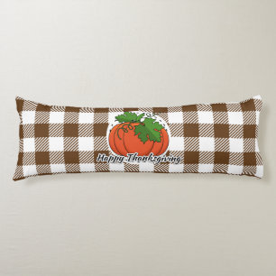 Pumpkin on Brown Plaid - Happy Thanksgiving Body Cushion