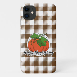 Pumpkin on Brown Plaid - Happy Thanksgiving iPhone 11 Case