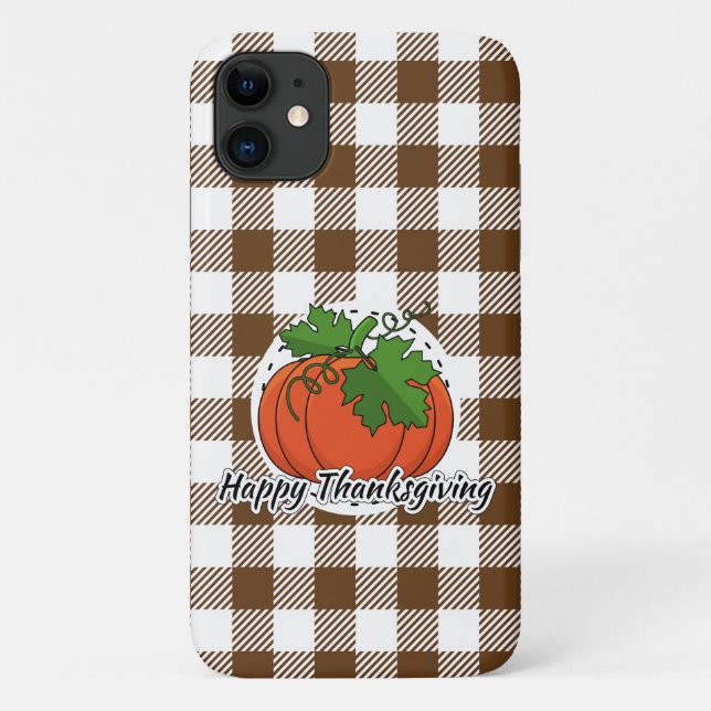Pumpkin on Brown Plaid - Happy Thanksgiving Case-Mate iPhone Case (Back)