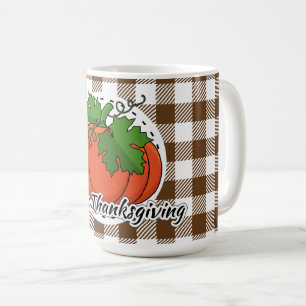 Pumpkin on Brown Plaid - Happy Thanksgiving Coffee Mug