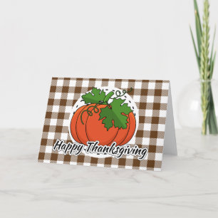 Pumpkin on Brown Plaid - Happy Thanksgiving Holiday Card