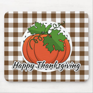 Pumpkin on Brown Plaid - Happy Thanksgiving Mouse Mat