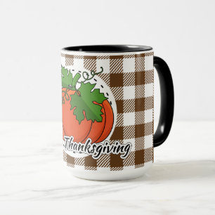 Pumpkin on Brown Plaid - Happy Thanksgiving Mug