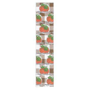 Pumpkin on Brown Plaid - Happy Thanksgiving Short Table Runner