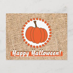 Pumpkin on Burlap Halloween Postcard