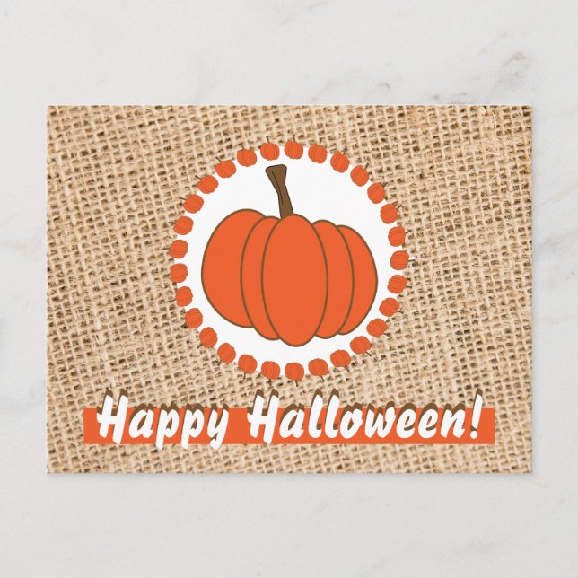 Pumpkin on Burlap Halloween Postcard (Front)