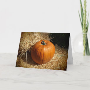 Pumpkin on Hay Bales Holiday Card