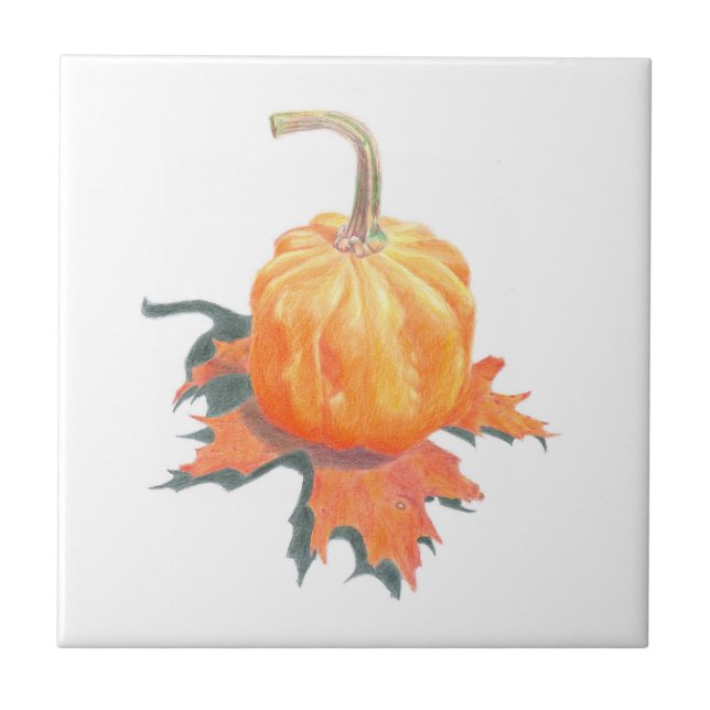 Pumpkin on Leaves Ceramic Tile (Front)