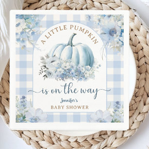 Pumpkin On The Way Baby Shower Boy Blue Fall Napkin
