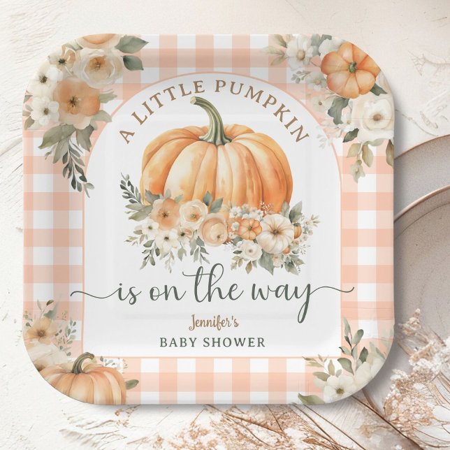 Pumpkin On The Way Fall Baby Shower Gender Neutral Paper Plate (Creator Uploaded)
