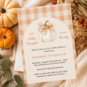 Pumpkin on the way fall plaid Baby Shower Invitation