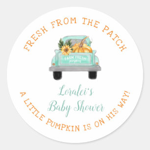 Pumpkin On The Way Old Farm Truck Fall Baby Shower Classic Round Sticker