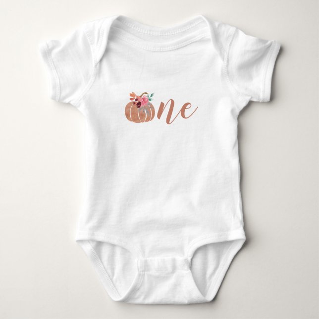 Pumpkin one first birthday baby bodysuit (Front)
