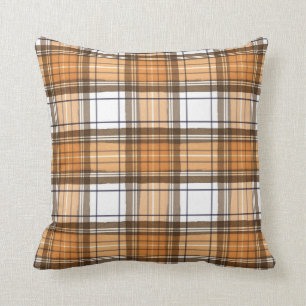 Pumpkin Orange and Brown Plaid Fall Throw Pillow