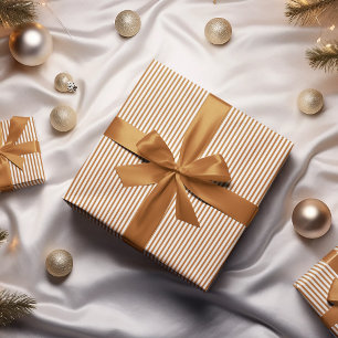 Pumpkin Orange and White Stripes Pattern Wrapping Paper