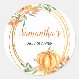 Pumpkin Orange Baby Shower Fall Leaves Classic Round Sticker