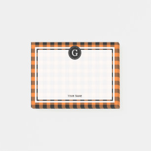 Pumpkin Orange Black Buffalo Plaid Check 1IR Post-it Notes