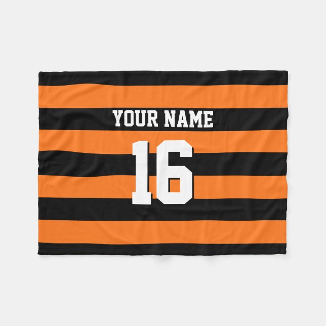 Pumpkin Orange Black Team Jersey Preppy Stripe Fleece Blanket (Front (Horizontal))