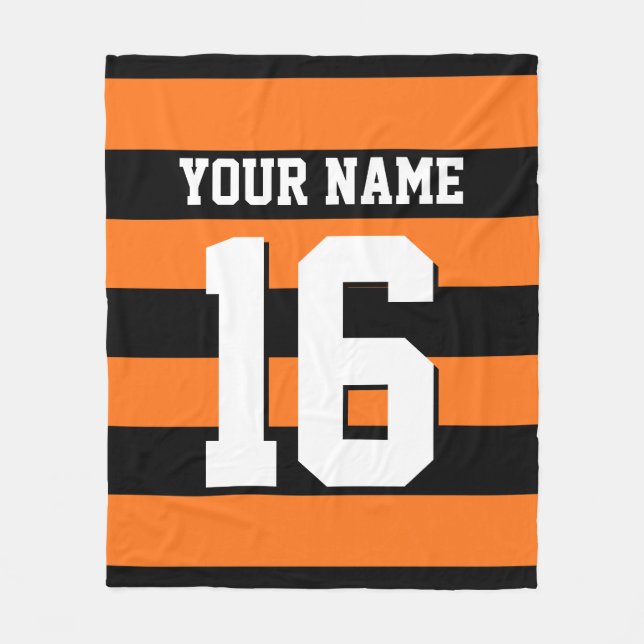 Pumpkin Orange Black Team Jersey Preppy Stripe Fleece Blanket (Front)
