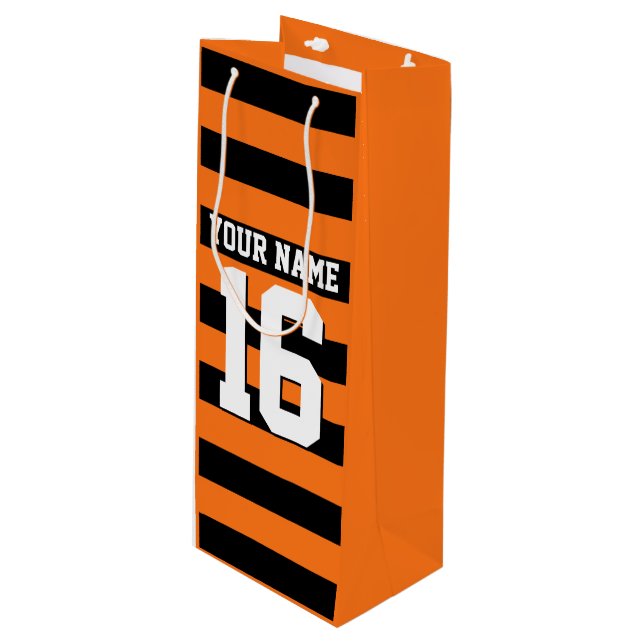Pumpkin Orange Black Team Jersey Preppy Stripe Wine Gift Bag (Front Angled)
