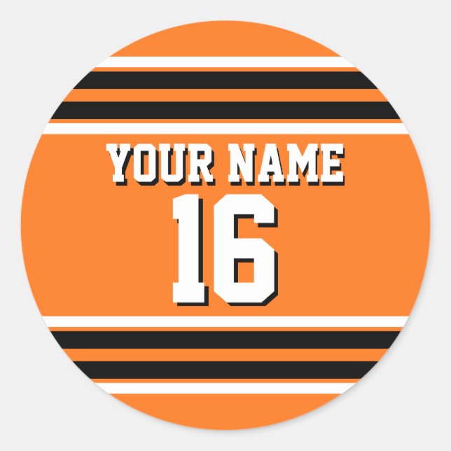 Pumpkin Orange Blk Team Jersey Custom Number Name Classic Round Sticker (Front)