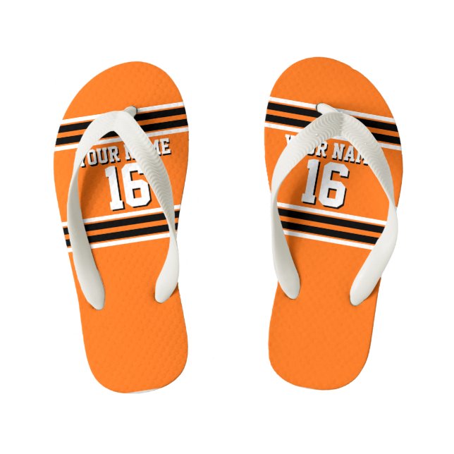 Pumpkin Orange Blk Team Jersey Custom Number Name Kid's Flip Flops (Footbed)