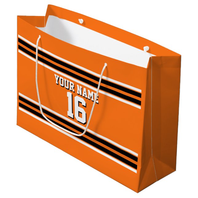 Pumpkin Orange Blk Team Jersey Custom Number Name Large Gift Bag (Front Angled)