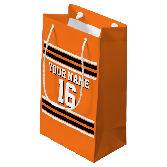 Pumpkin Orange Blk Team Jersey Custom Number Name Small Gift Bag (Back Angled)