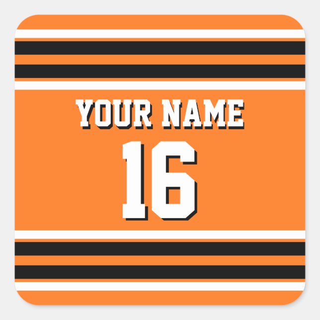 Pumpkin Orange Blk Team Jersey Custom Number Name Square Sticker (Front)
