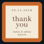 Pumpkin Orange Border Simple Fall Wedding Favour Square Sticker<br><div class="desc">Make a statement of understated elegance with this simple,  text-based autumn wedding favour thank you sticker label featuring a border of rich pumpkin and orange on ivory. Use the customisation option to change the colours and fonts to suit your wedding theme.</div>