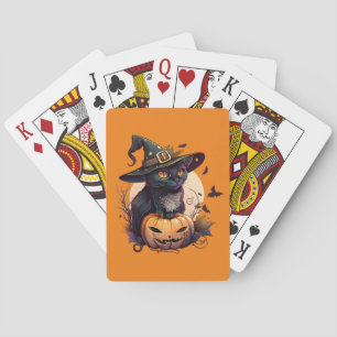 Pumpkin Orange Cat Lovers Halloween Black Cat  Playing Cards