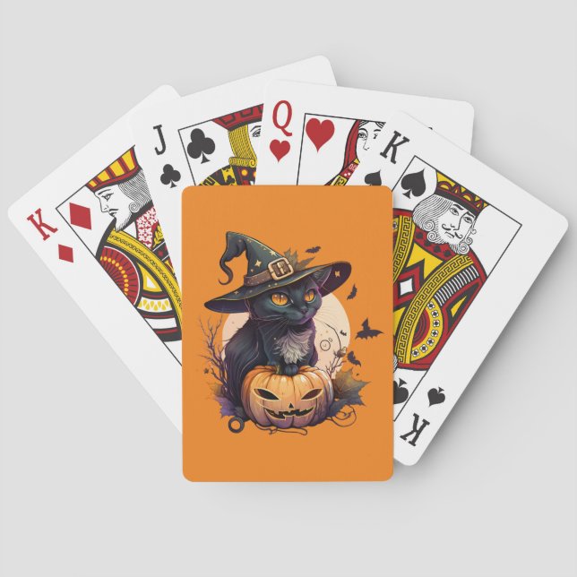 Pumpkin Orange Cat Lovers Halloween Black Cat  Playing Cards (Back)
