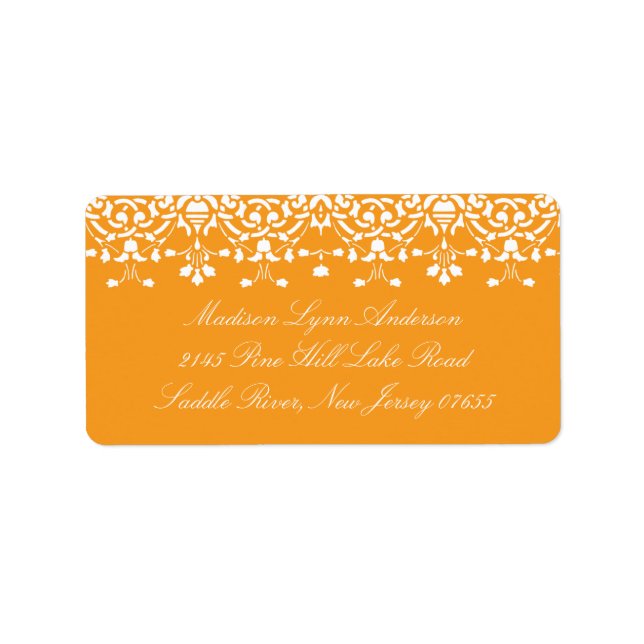Pumpkin Orange Damask Lace Return Address Label (Front)