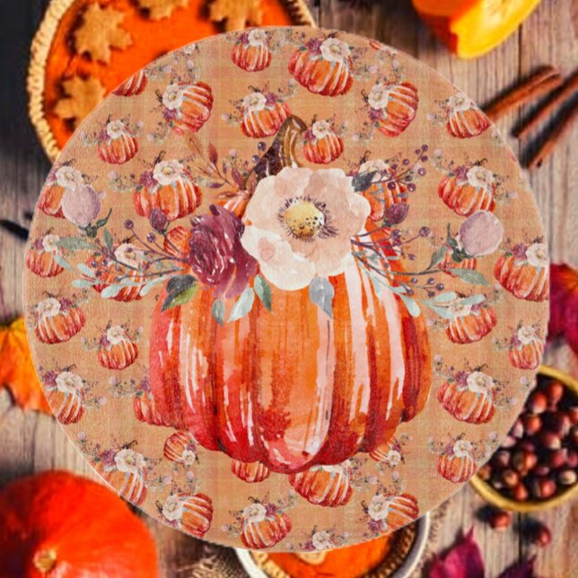 Pumpkin orange fall floral plaid check autumn cutting board (Creator Uploaded)