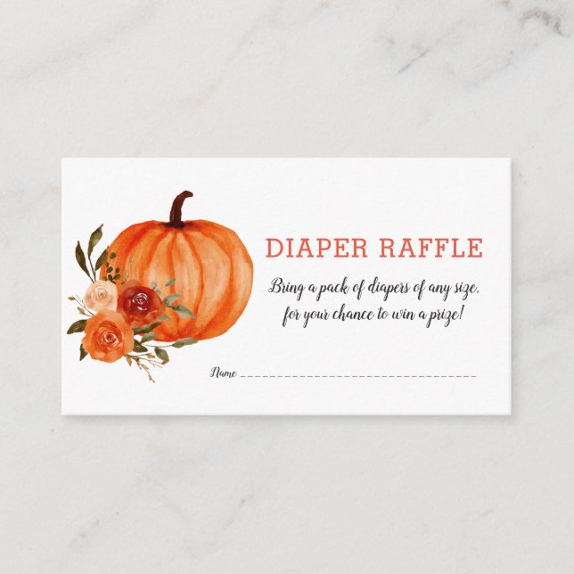 Pumpkin Orange Floral | Diaper Raffle Baby Shower Enclosure Card (Front)