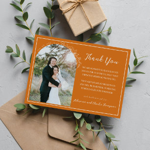 Pumpkin Orange Floral Simplicity 1 Wedding Thank You Card