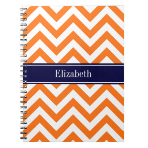 Pumpkin Orange Lg Chevron Navy Name Monogram Notebook