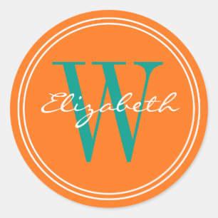 Pumpkin Orange Name Monogram Envelope Seals
