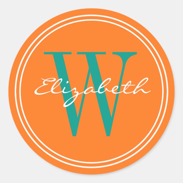 Pumpkin Orange Name Monogram Envelope Seals (Front)