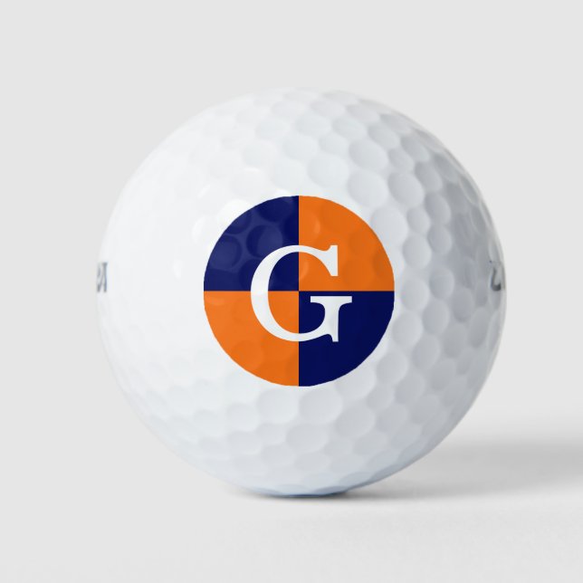Pumpkin Orange Navy Blue LG Chequered Monogram Golf Balls (Front)