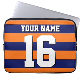 Pumpkin Orange Navy Blue Team Jersey Preppy Stripe Laptop Sleeve