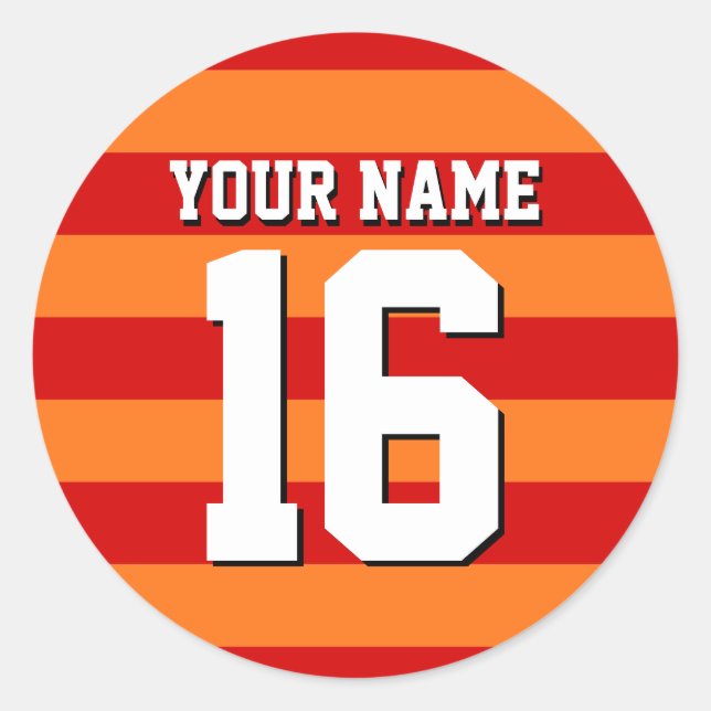Pumpkin Orange Red Team Jersey Preppy Stripe Classic Round Sticker (Front)
