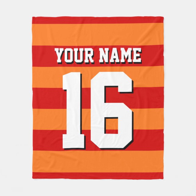 Pumpkin Orange Red Team Jersey Preppy Stripe Fleece Blanket (Front)