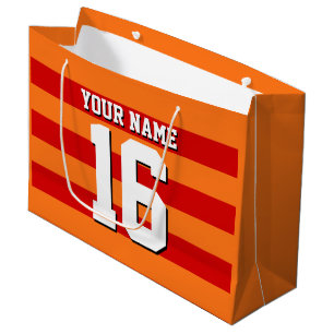 Pumpkin Orange Red Team Jersey Preppy Stripe Large Gift Bag